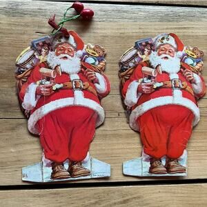 2 Vintage Die Cut Santa Claus Advertising Christmas Club, Long Island Bank. NY!